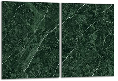 Herdabdeckplatten Set 2x40x52 cm Ceranfeld Abdeckung Glas Spritzschutz Abdeckplatte Glasplatte Herd Ceranfeldabdeckung Deko, Marmor Grün, Gehärtetes Glas 4 mm