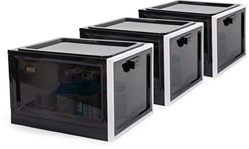 Theo&Cleo Medikamenten Aufbewahrungbox 3 Stück, Abschließbare Durchsichtige Box für Handys, Süßigkeiten, Snack, Persönlicher Safe Persönlicher Safe Faltbar (Schwarz-3)
