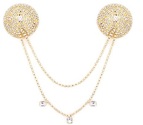 Naimo Damen Nippel Cover Strass Nippelabdeckung Glitzer Wiederverwendbare Selbstklebende Brust Aufkleber Rave Pasties mit Kette