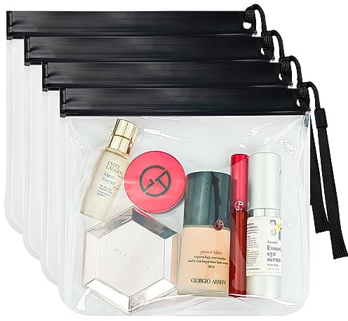 Hengxinc 4 Pezzi Beauty Case Trasparente, Borsa da Toilette Trasparente 20 x 20cm, Kit Viaggio Liquidi Riutilizzabile Approvato Dall'Aeroporto, PortaTrucchi da Viaggio per Cosmetici, Donna/Uomo.