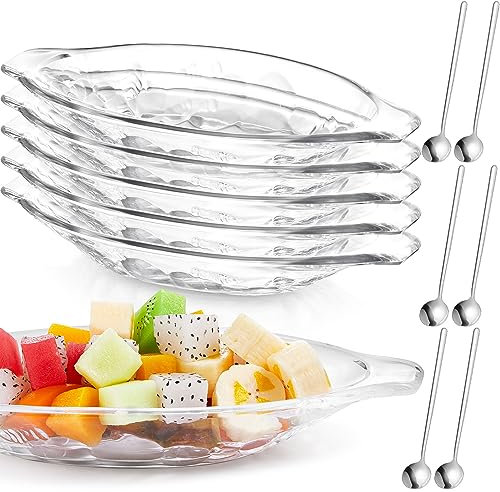 Mumufy 6 Pcs Ice Cream Dishes 6.3 oz Acrylic Banana Split Dish with 6 Pcs Stainless Steel Spoons Banana Split Bowls Clear Serving Plates for Fruits Yogurt Brownies Snack Sundae Party