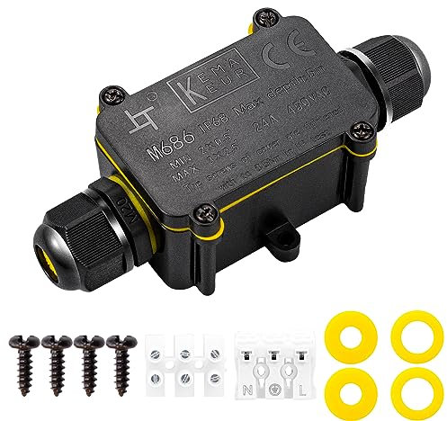 2-fach Kabel-Verbindungsbox inkl. Schnellverbinder IP68 2-Wege Abzweigdose Verbindungsdose Anschlussdose Stromverteiler Wasserdicht Klemmdose Außenverteilerdose für Kabeldurchmesser Ø4mm-12mm,1 Stück