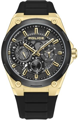 Police Salkantay Uhr für Herren in der Farbe Schwarz mit Armband aus Silikon, Wasserdichtigkeit: 5 bar, Gehäusedurchmesser: 44 mm, PEWJQ2203241