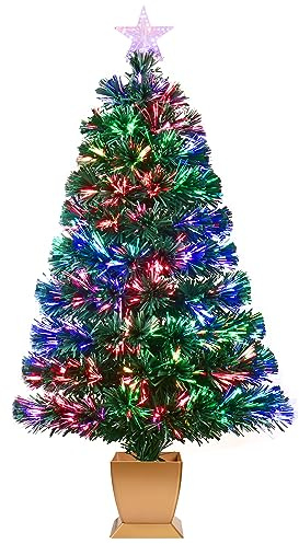 Albero di Natale a fibra ottica verde 3ft, mini albero di Natale artificiale pre-lit, piccolo albero di Natale da tavolo con stelle decorazioni per la casa di vacanza (3ft, verde)
