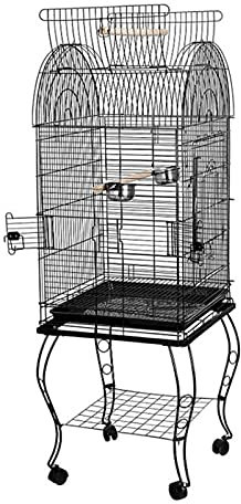 WolFum Innen-/Außenvoliere, 59 x 59 x 150 cm, Vogelkäfig, Garten, Außen- und Innenbereich, Papageienkäfig, Nest, Vogelkäfig aus Schmiedeeisen mit 4 Rollen, Vogelkäfig, Sittichkäfig
