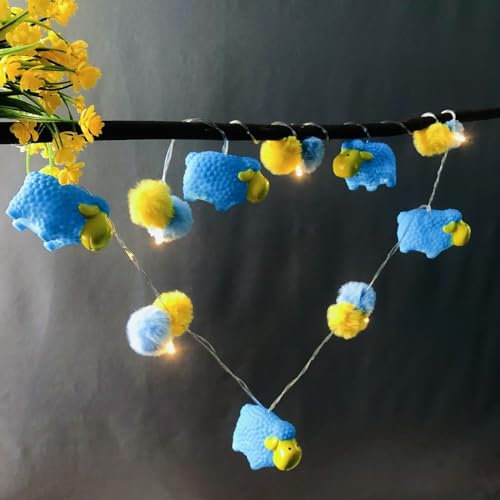 Riaxuebiy 1,65 m Lange Lichterkette mit 10 LEDs,Pompons Bemalte Schafe Batteriebetriebenes Nachtlicht für Kinderzimmer Geburtstag, Weihnachten Feiertagsdekoration (Schafe)