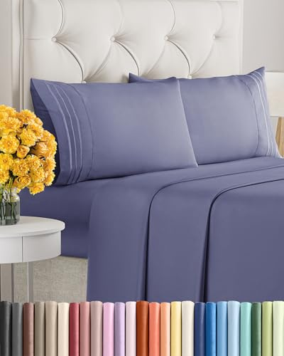 Parure de lit 4 pièces, format Queen size - Draps de lit ultra doux et rafraîchissants - Convient aux matelas de 20 cm à 41 cm d'épaisseur - Sans plis et sans décoloration avec poches profondes