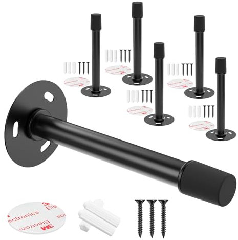 Mousike Door Stoppers for Wall,Door Stoppers for Bottom of Door,Wall Protetor from Door Knobs,with Soft Rubber Tip Protect Wall & Doo(Black 6Pack)