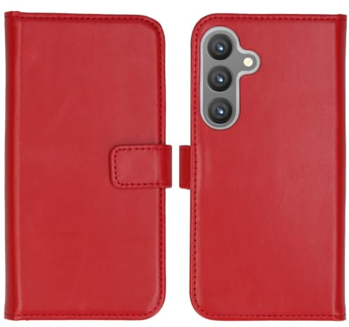 SELENCIA Bookcase Hülle kompatibel mit Samsung Galaxy S24 – Era Leder Handytasche Side Flip Case – Handyhülle aus Rindsleder in Rot [3 Kartenfächer, Magnetverschluss]