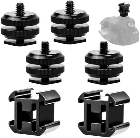 6Pcs Hot shoe Mount Adapter Adattatore Per Slitta Flash Triple Cold Shoe Mount Hot Shoe Mount da 1/4-20 per Reflex, Digitale, Attrezzatura Fotografica Microfono, Monitor, Registratore, Audio (Nero)