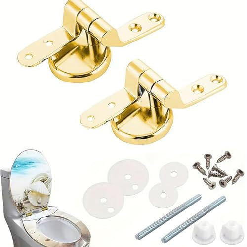 HEIBTENY Golden Toilet Seat Hinge Set of 2 Replacement Parts Seat Hinges for Toilet Lid, Universal Replacement with Fittings and Repair Parts