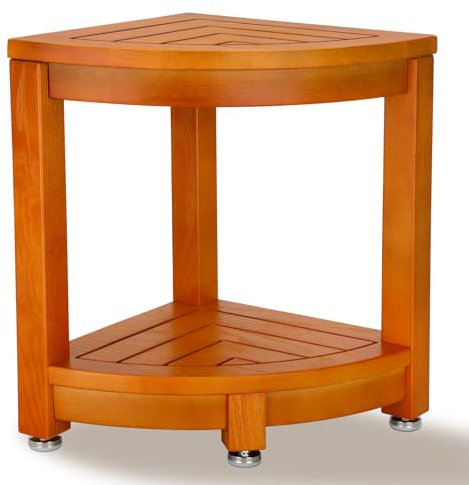 Sgabello da doccia angolare in teak per doccia interna, impermeabile, in teak naturale, sedile angolare per doccia, sedia da doccia in teak, poggiapiedi per doccia con piedini regolabili, antiscivolo,