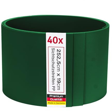 Zaunrebell Sichtschutzstreifen PP Lederoptik Moosgrün, ähnl. RAL 6005-40 Stück 252x19 cm für Doppelstabmattenzaun, Gittermattenzaun