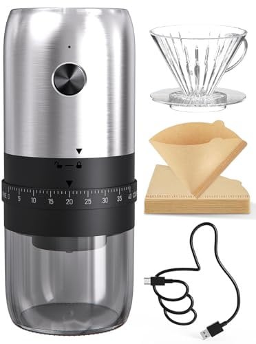 CIRCLE JOY Electric Coffee Bean Grinder, One Press Operation Cordless Conical Burr Coffee Bean Mill with 40 Gears External Adjustable Settings, Rechargeable and Washable Container, Stainless Steel