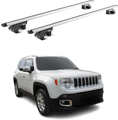 OMAC Barre Portatutto Alluminio TÜV geprüft per Jeep Renegade 2015-2025 – per Rail Tetto Standard – T Nut – Max 90 kg – 2 Schlösser Argento