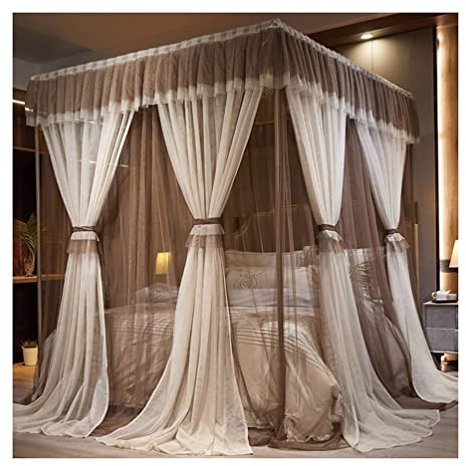 SIAMZYWV Moustiquaire à baldaquin pour lit d'été, Rideau de lit Princesse, moustiquaire pour garçons et Adultes avec Support (Couleur : Kaki, Taille : 180 x 200 cm)