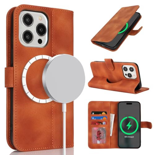 Zouzt Case for iPhone 14 Pro Max (6.7), [Compatible with MagSafe] Magnetic PU Leather Wallet Case with Card Holders and Kickstand, Wireless Charging Flip Folio Phone Cover - Vintage Light Brown