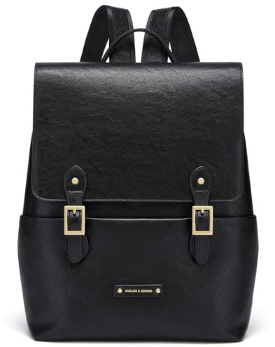 Cnolés Leder Rucksack für Damen Multifunktionaler Vintage Schule Tagesrucksack Weiche Schultertasche aus Leder für Shopping Laptop (schwarz)