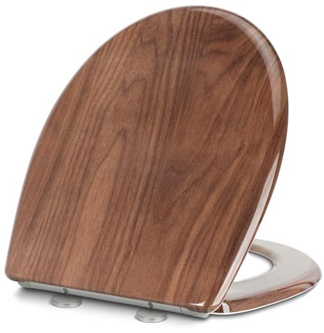 YOTOREE Soft Close Toilet Seat, Urea-Formaldehyde O-Shape Hard-Wearing Toilet Seat with One Button Hinge Release, Quick Release Toilet Lid Support 200kg with Universal Chrome Hinges, Fixings, Wood