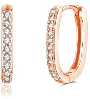 Glintara Silber Creolen Ohrringe für Damen, 925 Sterling Silber Oval Creolen, Hypoallergen Ohrringe Kreolen mit 5A Zirkonia, Schlafen Knorpel Ohrring Klein, U-förmige Kreolen Silber mit Geschenk Box