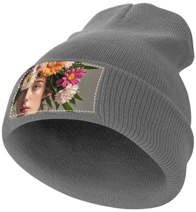 Knit Beanie Hat Soft Warm Head Wearing Floral Vortex Shape Printed Cuffed Knit Hat Beanie Cap for Women Men, Charcoal, One size