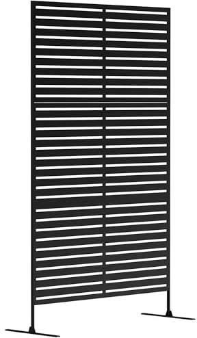 Outsunny Raumteiler 3-teilig 122 x 198 cm Freistehend Paravent in Lamellen, Trennwand 3-TLG Sichtschutz aus Stahl, Outdoor Raumtrenner Sichtschutzwand Stellwand für Garten, Balkon, Terrasse, Schwarz
