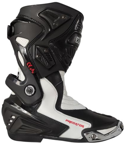 WinNet Stivali stivaletti sportivi racing omologati CE calzature di pelle per moto con protezioni da turismo o pista (Bianco, Sistema Taglie Calzature EU, Adulto, Uomo, Numero, Media, 48)