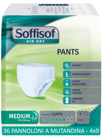 Soffisof Air Dry Windelpants für Erwachsene Super M - 40x Inkontinenz Pants - 4 Packungen mit 10 Windeln, 8 Tropfen - Windeln Pants