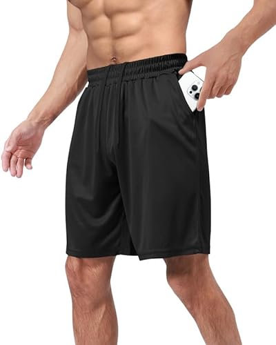 BOOJO Sporthose Herren Kurz Hosen mit Taschen Sport Shorts Schnell Trocknend Trainingshose für Gym Fitness(Schwarz,M)
