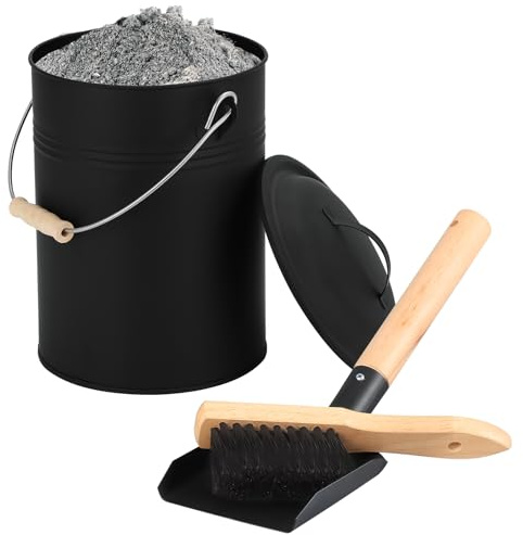 FEED GARDEN Mini-Ascheeimer mit Deckel, Schaufel, Besen und Schraubendreher, 2,5 Gallonen Kamin-Metalleimer, Pellet-Holzkohleeimer, Aschedose für Kamin, Feuerstellen, Herd, Holzöfen, drinnen und