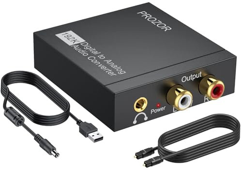 PROZOR DAC Wandler ABS Audio Adapter DAC Konverter Optisch auf Cinch 192kHz Umwandlung von Koaxial/Toslink in RCA/ 3,5 mm für Digital Audio TV Blu-Ray HD DVD