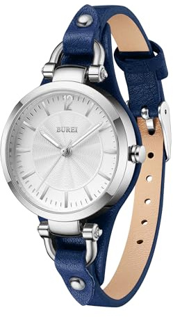 BUREI Damenuhren – Armbanduhr Damen mit Handgemachtem Echtleder & Schmalem Band – Damenuhr Lederarmband für Arbeit & Freizeit