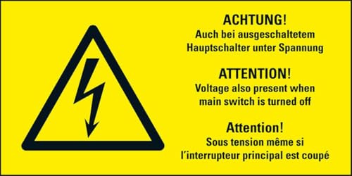 KSIGN Warn-Kombischild Auch bei ausgesch., RoHS konform, 3-spr., Folie,52x26mm, 10/Bogen, ASR A1.3, DIN EN ISO 7010 W012