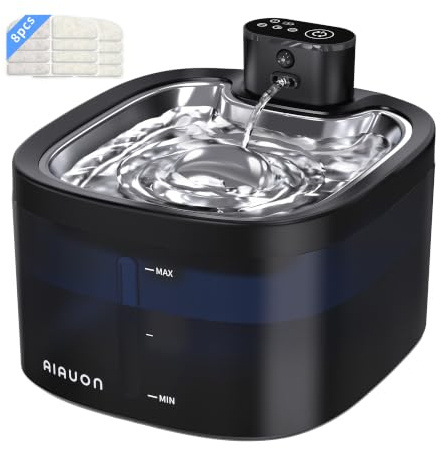 AIAUON Katzenbrunnen kabellos 118oz/3.5L, Drahtlos & Ultra-leise (8Filters) | 4000mAh Akku Wasserbrunnen für Katzen mit Bewegungsmelder-Timer-Modus, Edelstahlpalette, Trinkbrunnen für Katze-W02B