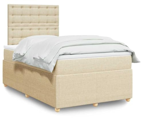 Owoxanthellate Owox Boxspringbett 120x200 cm Creme mit Matratze, Lattenrost & verstellbarem Kopfteil