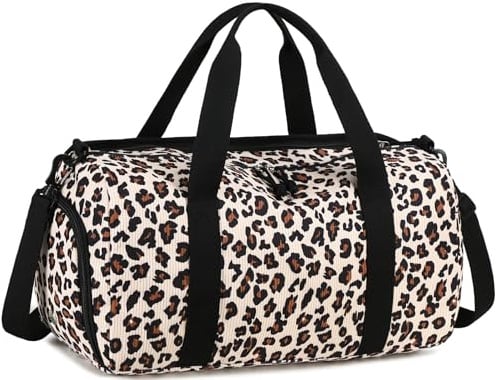 LEDAOU Sporttasche Kinder, Schwimmtasche, Reisetasche, Schuhfach, Nassfach (Cord- Leo Macchiato)
