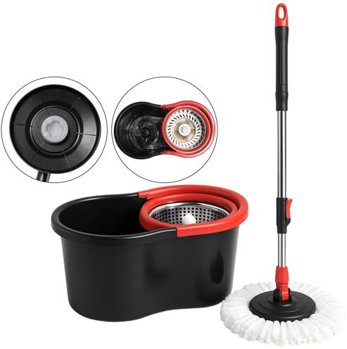 Mop and Bucket Set with Wringer – 360° Spin Mop for Floor Cleaning, Microfiber Mop Head, Stainless Steel Handle – Home, Kitchen & Office Use