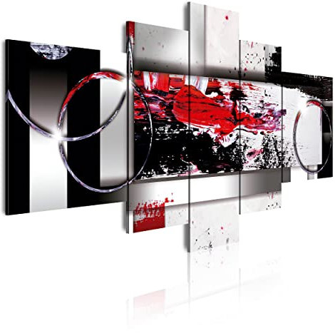 DekoArte 86 - Cuadros Modernos Impresión de Imagen Artística Digitalizada | Lienzo Decorativo Para Tu Salón o Dormitorio | Estilo Abstracto Moderno Colores Plata Negro Rojo | 5 Piezas 180 x 85 cm XXL