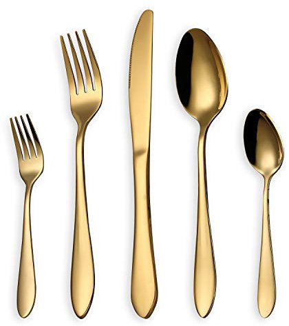 HOMQUEN Besteck Set, Gold Besteck Set, Edelstahl Set Service für 6 Personen, 30 Stück Esszimmer Besteck