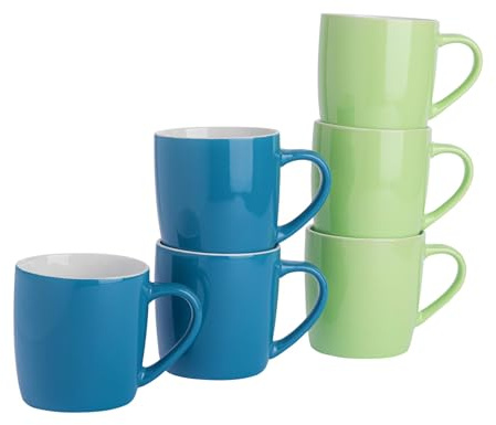 Argon Tableware Coloured Coffee Mugs - 350ml - Blue/Green - Pack of 6