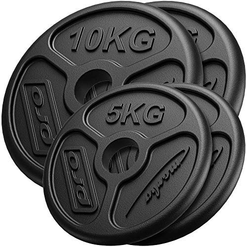 Marbo Sport Olympia Hantelscheiben-Set aus Gusseisen, Gewichte mit Aufnahme Ø51 mm, 2 x 5 kg + 2 x 10 kg (Gesamtgewicht 30 kg)