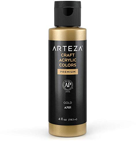 ARTEZA Craft Acrylfarbe, A701 Gold, 118 ml Flasche, wasserbasierte, mischbare, matte Acrylfarbe für Kunst- und DIY-Projekte auf Glas, Holz, Keramik, Stoffen, Papier und Leinwand