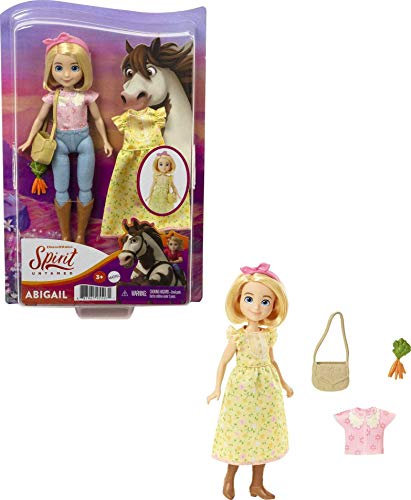 Dreamworks Spirit GXF19 - Spirit - frei und ungezähmt Fashionspaß Abigail Puppe (18cm), 2 modische Outfits und Zubehör, 7 bewegliche Gelenke, tolles Geschenk für Kinder ab 3 Jahren