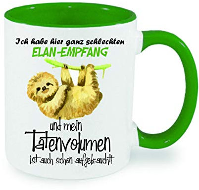 ich habe hier ganz schlechten Elan-Empfang und mein Tatenvolumen Kaffeetasse mit Motiv, Tasse mit Druck, auch individuell mit Spruch, Foto, Wunschtext, Wunschname (Grün)