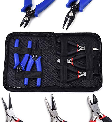 Cheriswelry Jewelry Pliers Set 5pcs Split Ring Plier Crimping Pliers Wire Round Nose Plier Cutter Plier Side Cutting Pliers with Black Bag Mini Jewelry Tool for Jewellery Repair Beading