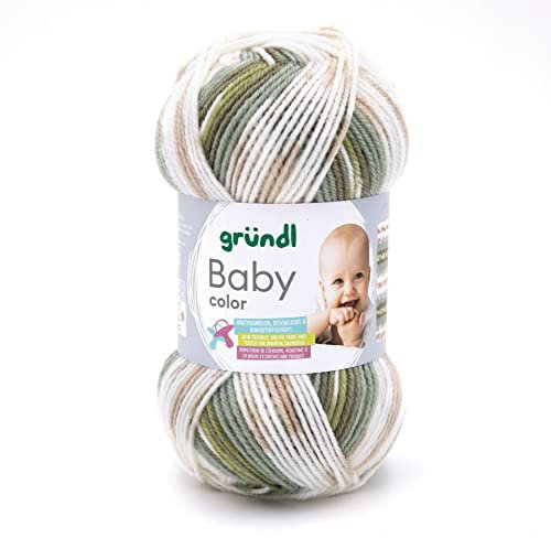 Gründl Baby color (Strick- und Häkelgarn mit wollartigem Charakter aus 70% Polyacryl und 30% Polyamid, 50 g / 150 m, Nadelstärke: 3,5-4,5, 1 x 50 g), olive natur jade grau multicolor