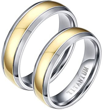 Beydodo Verlobungsringe Paar Ringe Titan, Eheringe mit Gravur Partnerringe für 2, Silber Gold Ringe 6MM Damen Gr.54 (17.2) + Herren Gr.60 (19.1)