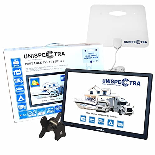 Unispectra 16 TV 12V - 240V HD LED Digital DVB-T/T2 (Freeview) TV, FM Tuner, USB PVR & Media Player, HDMI, 3.5mm AV In/Out. Ideal for Home, MotorHome, Boat, Caravan, Camping or Truck