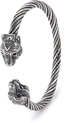 kkjoy Men's Norse Viking Double Leopard Head Bracelet Vintage Stainless Steel Screw Teen Cuff Bangle Cool Adjustable Open Bracelet