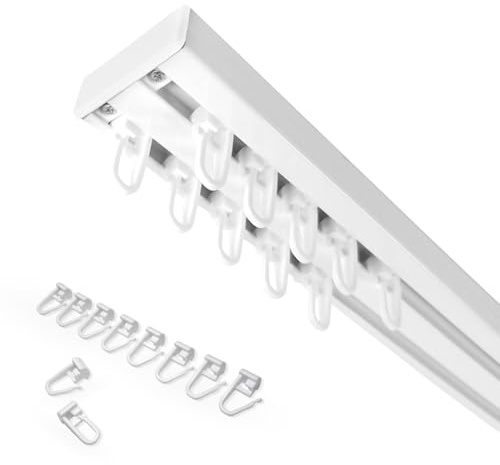 Home-Vision Gardinenschiene Serie X 2-läufig 400cm - mit Faltenlegehaken | Vorhangschiene 2-läufig, 3-läufig oder 4-läufig Aluminium, Inkl. Befestigungsmaterial, für Schiebevorhang